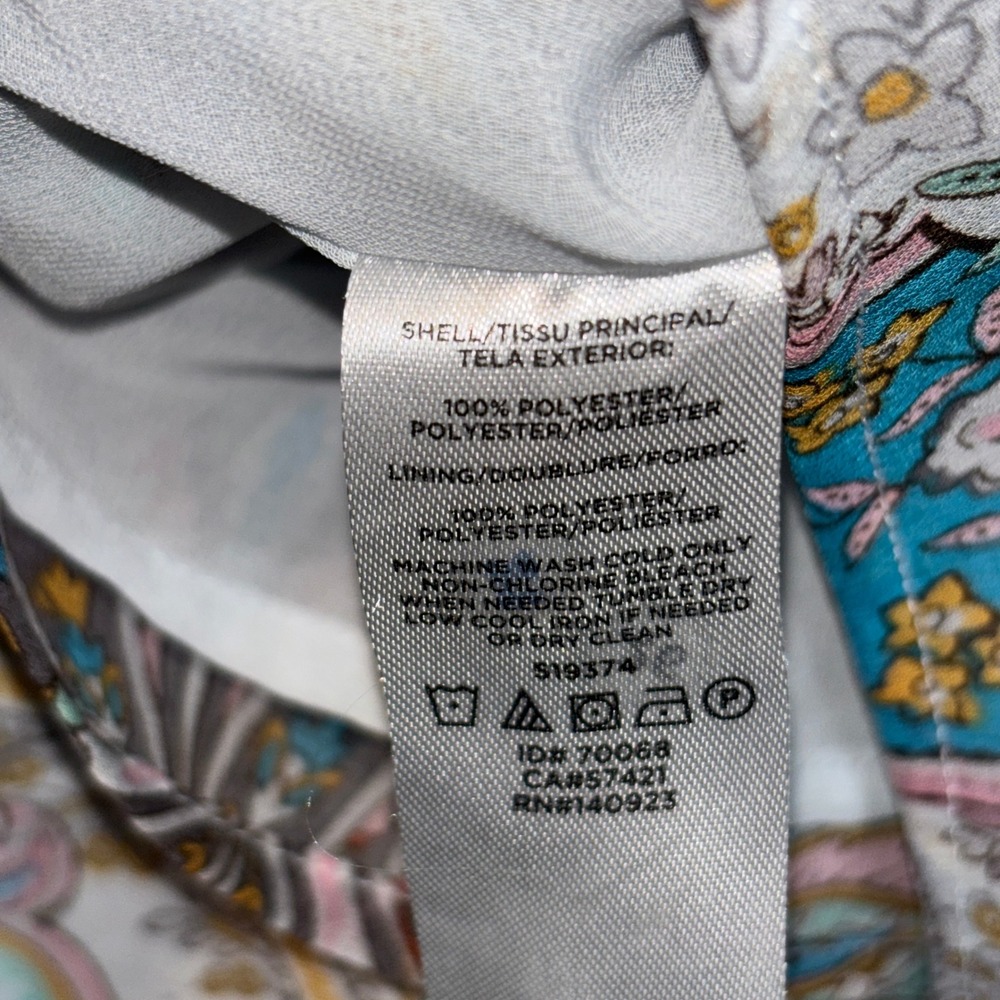 LOFT Paisley Floral Tie Neck Blouse Blue Pink Teal Size XL Sheer‎ Feminine Boho - Picture 5 of 9